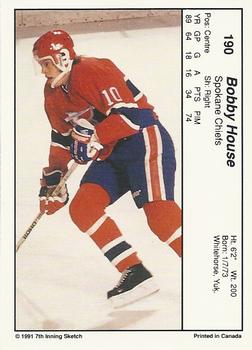 1990-91 7th Inning Sketch WHL #190 Bobby House Back