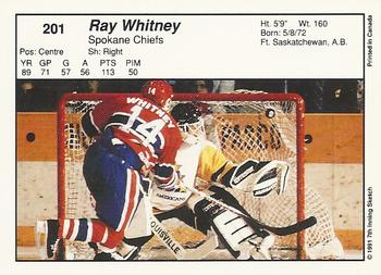 1990-91 7th Inning Sketch WHL #201 Ray Whitney Back
