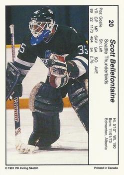 1990-91 7th Inning Sketch WHL #20 Scott Bellefontaine Back