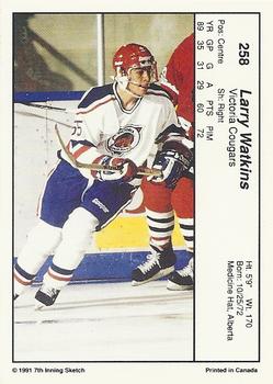 1990-91 7th Inning Sketch WHL #258 Lanny Watkins Back