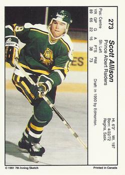 1990-91 7th Inning Sketch WHL #273 Scott Allison Back
