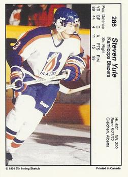 1990-91 7th Inning Sketch WHL #286 Steve Yule Back