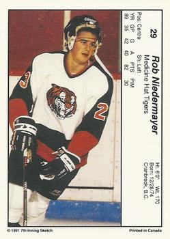 1990-91 7th Inning Sketch WHL #29 Rob Niedermayer Back