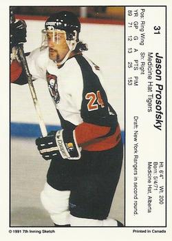 1990-91 7th Inning Sketch WHL #31 Jason Prosofsky Back
