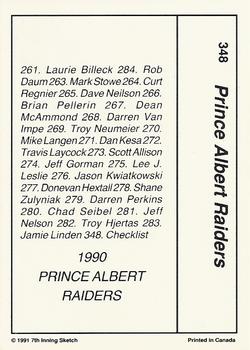 1990-91 7th Inning Sketch WHL #348 Prince Albert Raiders Back