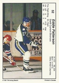1990-91 7th Inning Sketch WHL #52 Eddie Patterson Back