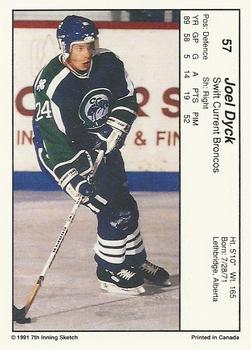 1990-91 7th Inning Sketch WHL #57 Joel Dyck Back