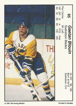 1990-91 7th Inning Sketch WHL #95 Gaetan Blouin Back