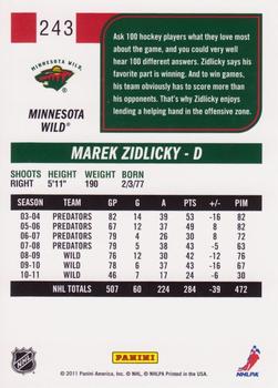 2011-12 Score #243 Marek Zidlicky Back