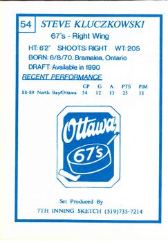 1989-90 7th Inning Sketch OHL #54 Steve Kluczkowski Back