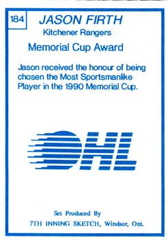 1989-90 7th Inning Sketch OHL #184 Jason Firth Back
