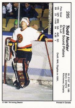 1990-91 7th Inning Sketch OHL #285 Todd Hunter Back