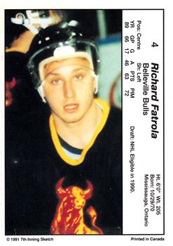 1990-91 7th Inning Sketch OHL #4 Richard Fatrola Back