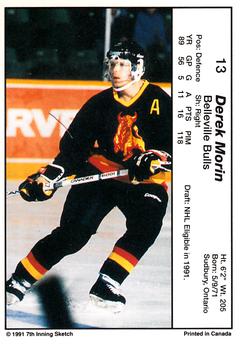 1990-91 7th Inning Sketch OHL #13 Derek Morin Back