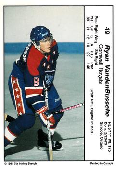 1990-91 7th Inning Sketch OHL #49 Ryan VandenBussche Back
