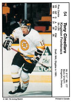 1990-91 7th Inning Sketch OHL #54 Tony Cimellaro Back