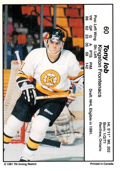 1990-91 7th Inning Sketch OHL #60 Tony Iob Back
