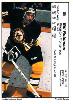 1990-91 7th Inning Sketch OHL #68 Bill Robinson Back