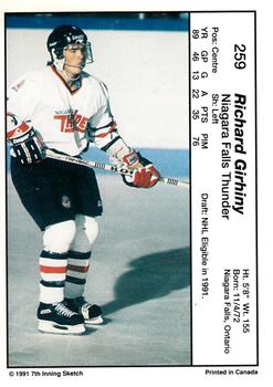 1990-91 7th Inning Sketch OHL #259 Richard Girhiny Back
