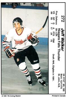 1990-91 7th Inning Sketch OHL #272 Jeff Walker Back