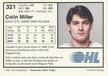 1991-92 7th Inning Sketch OHL #321 Colin Miller Back