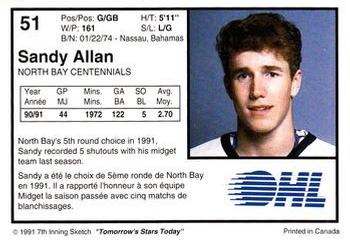 1991-92 7th Inning Sketch OHL #51 Sandy Allan Back