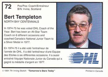 1991-92 7th Inning Sketch OHL #72 Bert Templeton Back