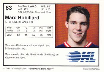 1991-92 7th Inning Sketch OHL #83 Marc Robillard Back