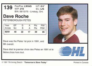 1991-92 7th Inning Sketch OHL #139 Dave Roche Back