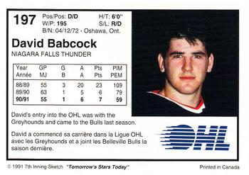 1991-92 7th Inning Sketch OHL #197 David Babcock Back