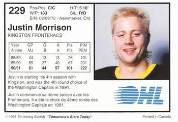 1991-92 7th Inning Sketch OHL #229 Justin Morrison Back