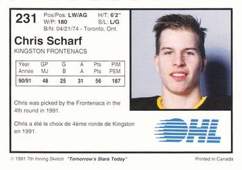 1991-92 7th Inning Sketch OHL #231 Chris Scharf Back