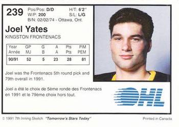 1991-92 7th Inning Sketch OHL #239 Joel Yates Back