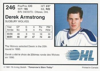 1991-92 7th Inning Sketch OHL #246 Derek Armstrong Back