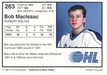 1991-92 7th Inning Sketch OHL #263 Bob MacIsaac Back