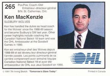 1991-92 7th Inning Sketch OHL #265 Ken MacKenzie Back