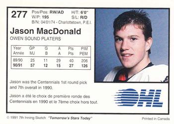 1991-92 7th Inning Sketch OHL #277 Jason MacDonald Back