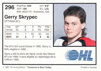 1991-92 7th Inning Sketch OHL #296 Gerry Skrypec Back