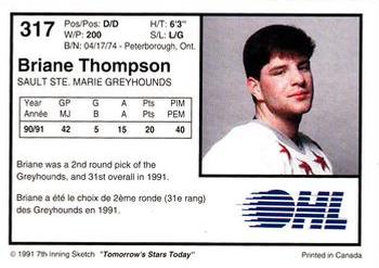 1991-92 7th Inning Sketch OHL #317 Briane Thompson Back