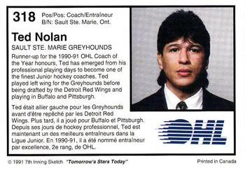 1991-92 7th Inning Sketch OHL #318 Ted Nolan Back