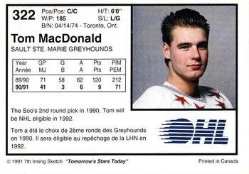 1991-92 7th Inning Sketch OHL #322 Tom MacDonald Back