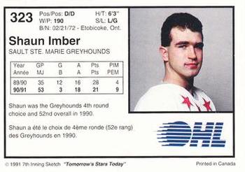 1991-92 7th Inning Sketch OHL #323 Shaun Imber Back