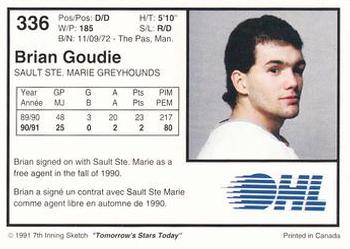 1991-92 7th Inning Sketch OHL #336 Brian Goudie Back