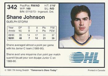1991-92 7th Inning Sketch OHL #342 Shane Johnson Back