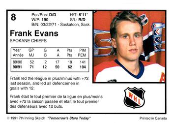 1991-92 7th Inning Sketch WHL #8 Frank Evans Back