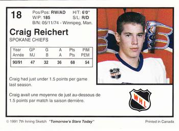 1991-92 7th Inning Sketch WHL #18 Craig Reichert Back