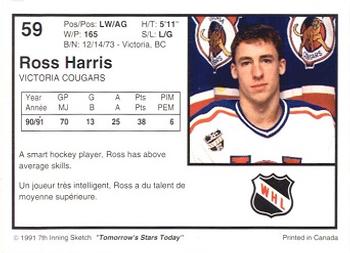 1991-92 7th Inning Sketch WHL #59 Ross Harris Back