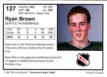 1991-92 7th Inning Sketch WHL #127 Ryan Brown Back