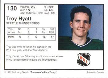 1991-92 7th Inning Sketch WHL #130 Troy Hyatt Back