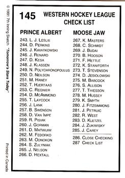 1991-92 7th Inning Sketch WHL #145 Checklist 196-287 Back